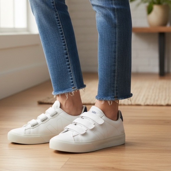 Veja Women's 8 Recife Sneakers 3 Strap Extra White Royal Blue Sustainable Vegan - Picture 2 of 15